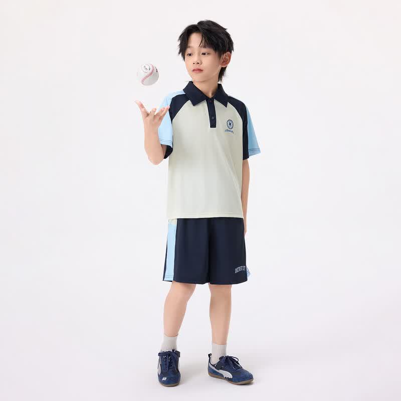 Xiaoyinman Boys' Color Block Raglan Polo Two-Piece Set
