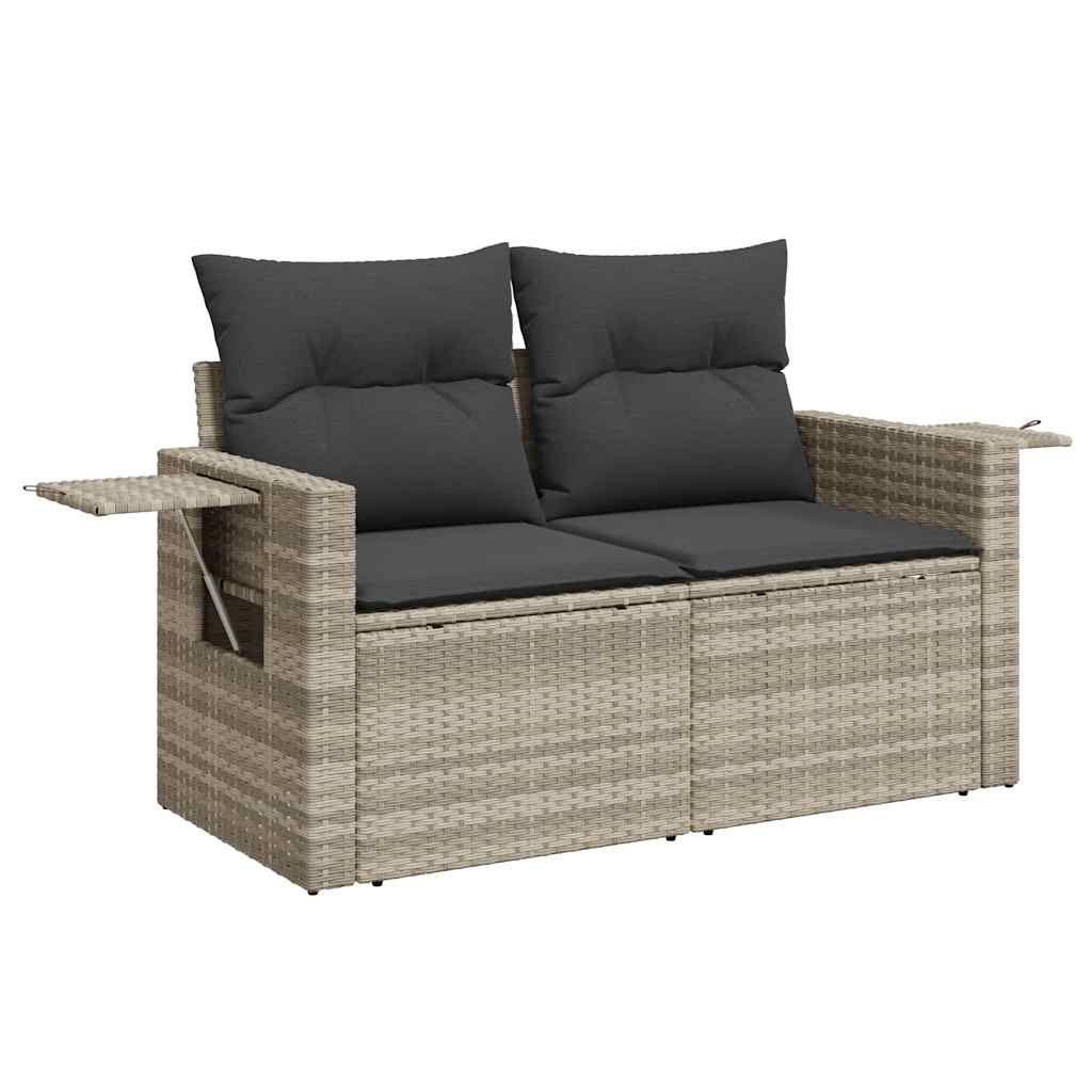 Vidaxl 9-Cz. Garden Furniture Set, Cushions, Light Grey Poly Rattan