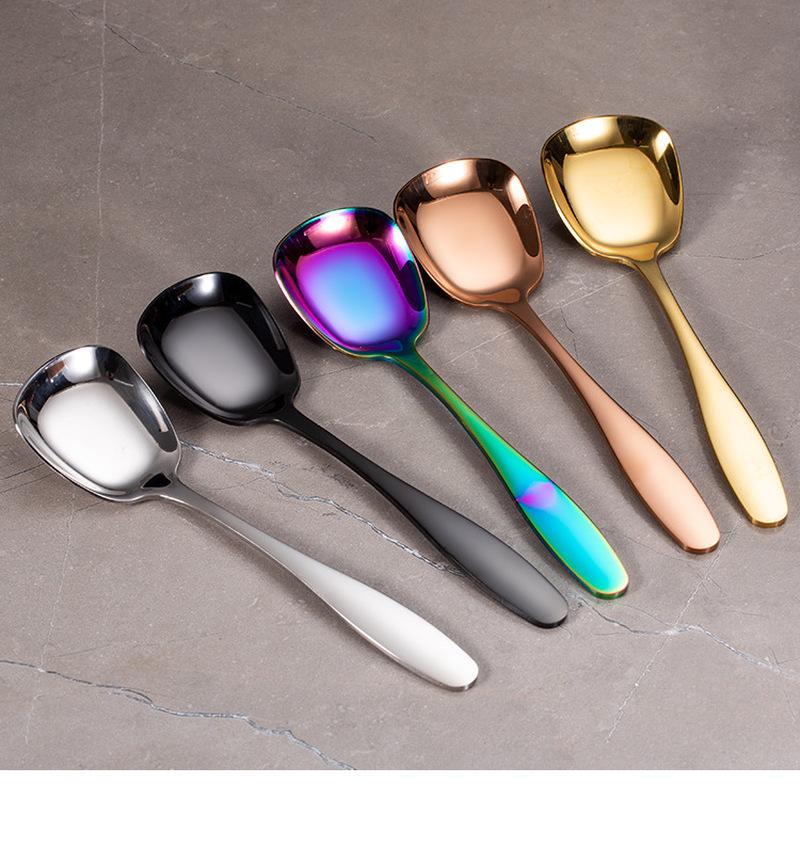 Stainless Steel Coffee Square Head Spoon Long Handle Tea Spoons Hot Drinking Flatware Thickened Dessert Spoons