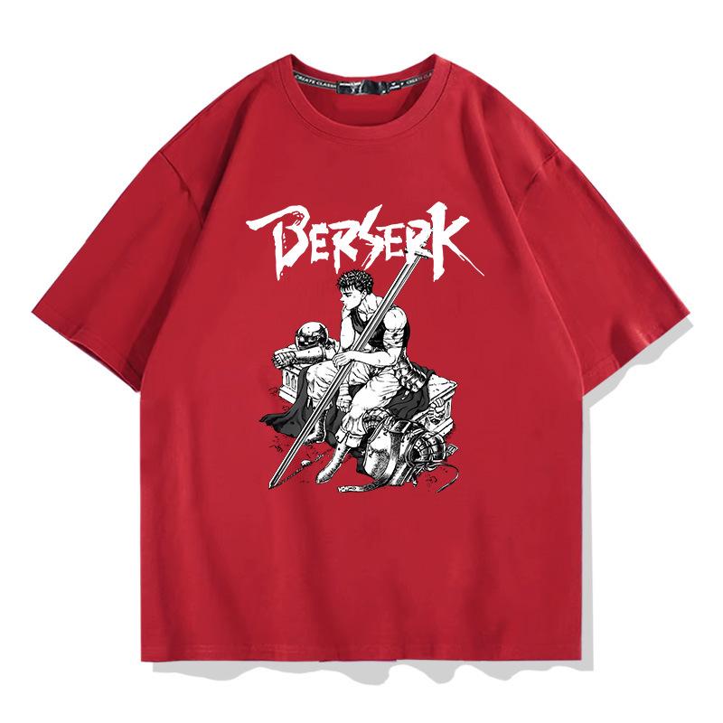 Schwertwindlegende Berserk Herren bedrucktes T-Shirt Kurzarm T-Shirt Herren 100% Baumwolle locker bequem Trend-Top Sommerbekleidung