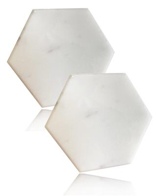 ROOMASTER Marble Coasters, Set of 2, Accessory Tray, Natural Stone (White, Hexagonal)