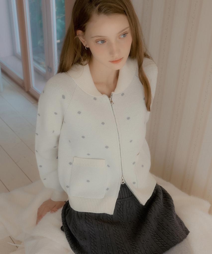 LETTER FROM MOON Dot Alpaca Wool Knit Zip-Up (Ivory)