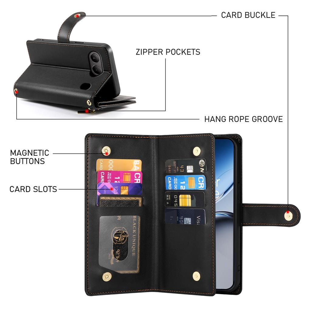 For OnePlus Nord 4 Case Zipper Pocket Wallet Leather Phone Cover with Straps