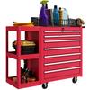 Tool Cart with 7 Drawers Removable 3-Tier Shelf Central Locking System Handle Red