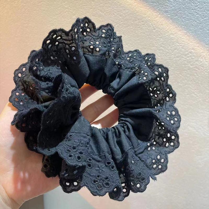 

Oversized Lace Hair Scrunchie Elastic Ponytail Holder Elastic Hair Accessories чорний