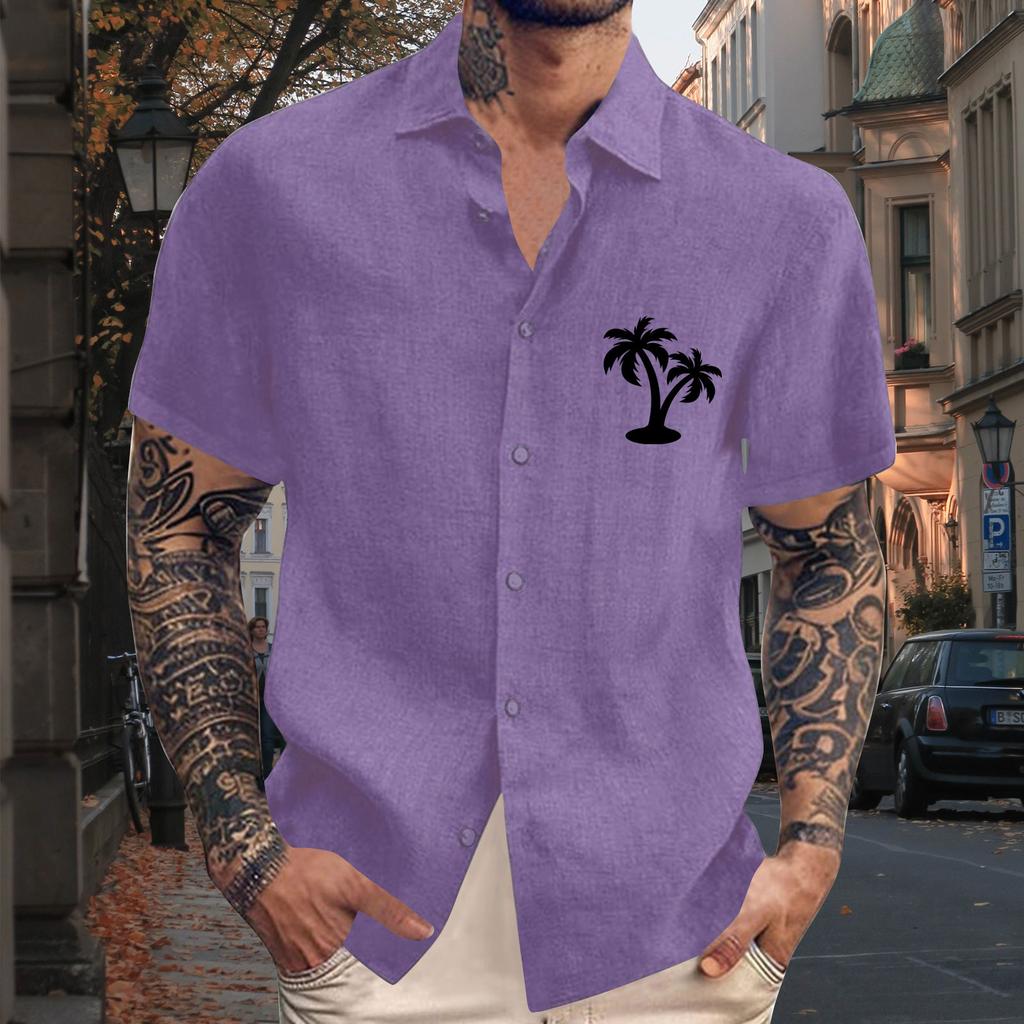 Men's Vintage Button Down Bowling Shirts Short Sleeve Summer Beach Shirt