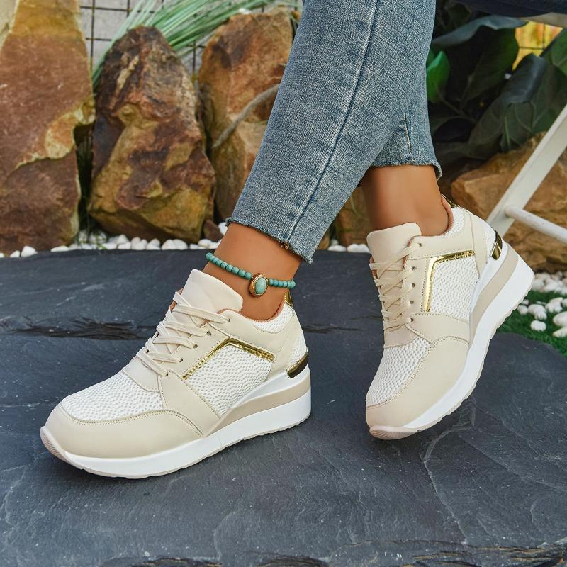 Women's Wide Width Platform Sneakers, Lace-Up Athletic Casual Shoes, Summer Wholesale Walking Shoes in Stock