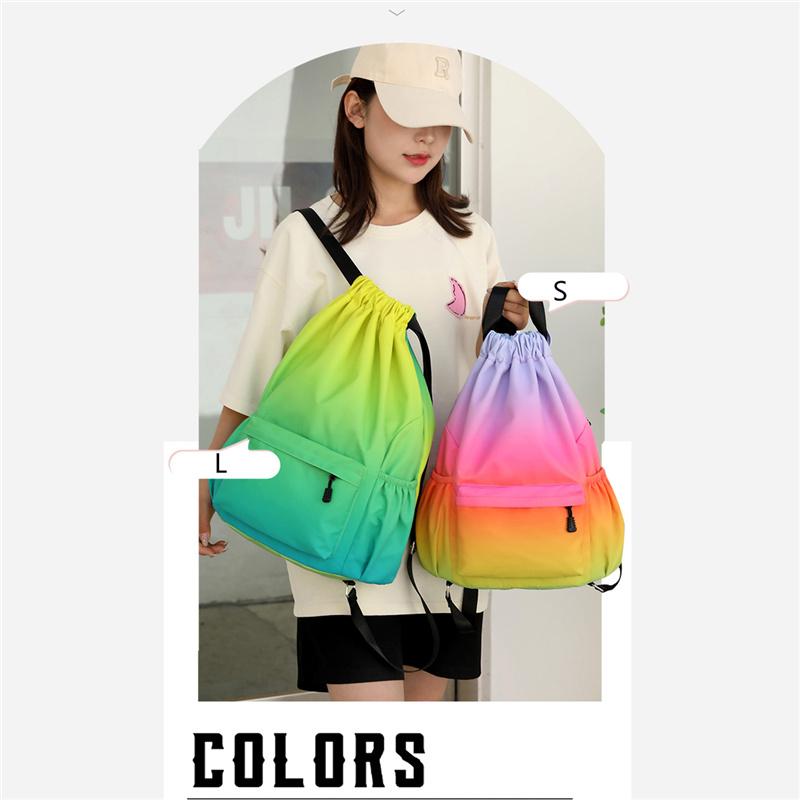 Nylon Gradient Bundle Pocket Backpack Large Capacity Waterproof Sports Drawstring Bag Portable Casual Daily Travel School Bag
