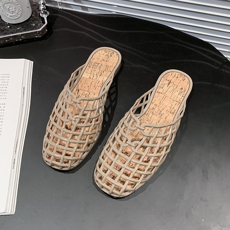 2025 Summer New TR Crystal Sandals Hollow Transparent Jelly Shoes Women's Flat-soled Outer Bag Head Beach Hole Shoes