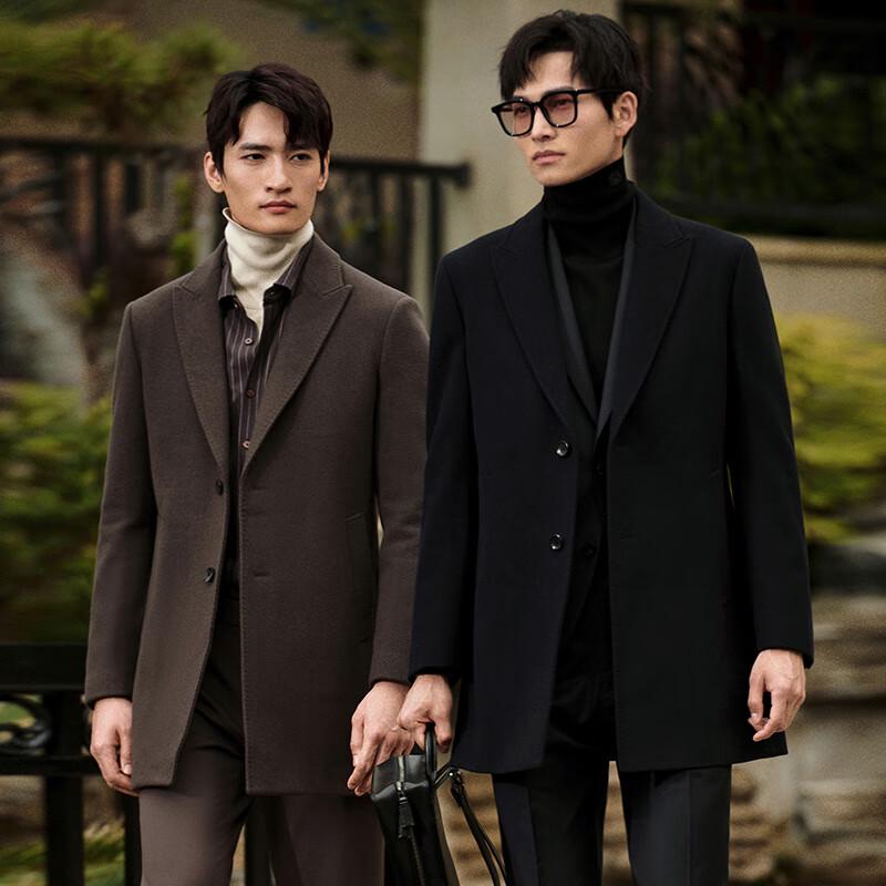 Baoxiniao Men's Business Formal Peak Lapel Wool Blend Overcoat