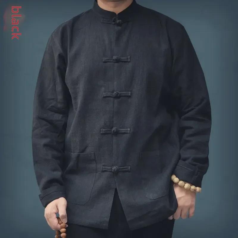 Chaqueta Tang de Algodón-Lino de Manga Larga para Hombre - Estilo Retro Chino Primavera Blazer Zhongshan