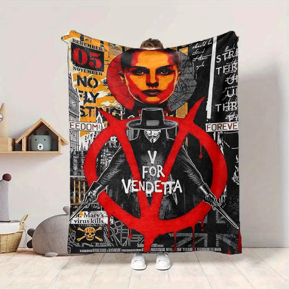 1pc V for Vendetta Flannel Throw Blanket - HD Printed Lightweight Soft Warm All-Season Blanket for Sofa, Bed, Travel, Camping 096