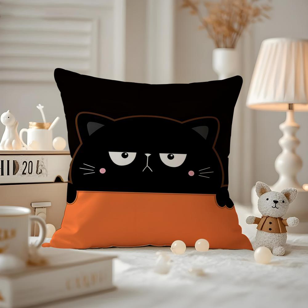 New Little Black Cat Cute Couple Cushion Cover Anti-dustmite Pillowcase Invisible Zipper Silky Short Plush Sofa Cushion Cover