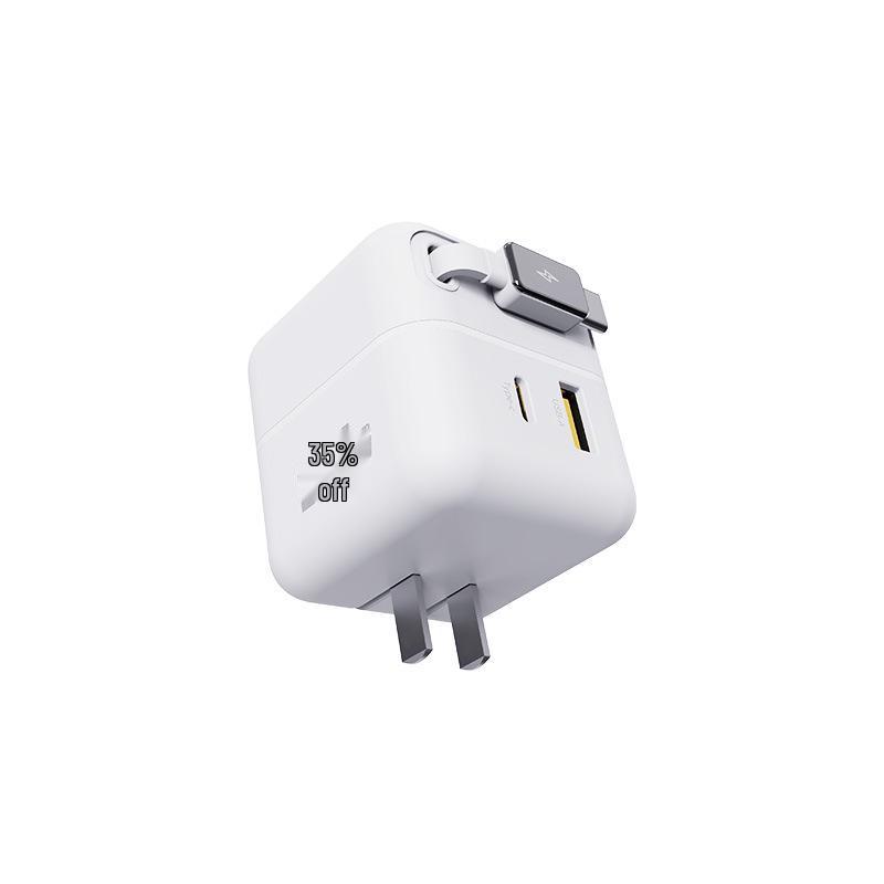 65W GaN Mobile Charger with Retractable Cable, USB & Type-C Ports, Compatible with Chinese & European Plugs