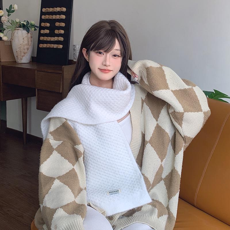 Ankola Red Korean-Style Women's Wool Knit Scarf – Winter 2024 High-End Christmas Gift Neck Warmer