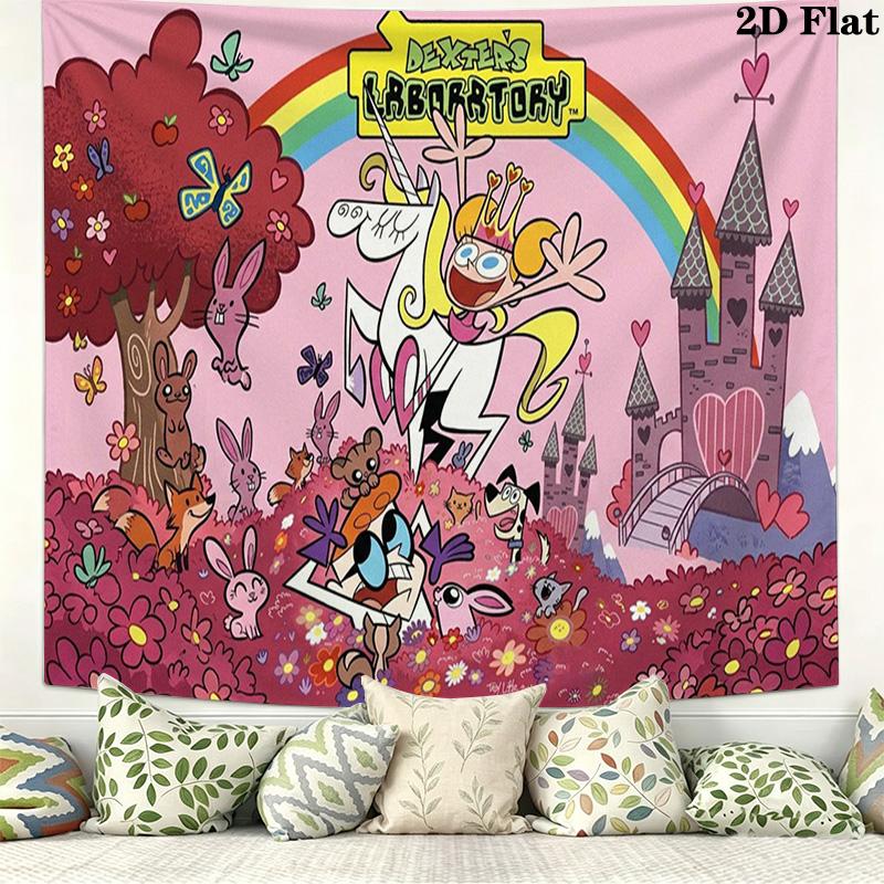Dexter 's laboratory Wall Tapestry Aesthetic Wall Hanging Printed Fabric Blanket Decorative Tapestries for Bedroom Living Room Home Decor