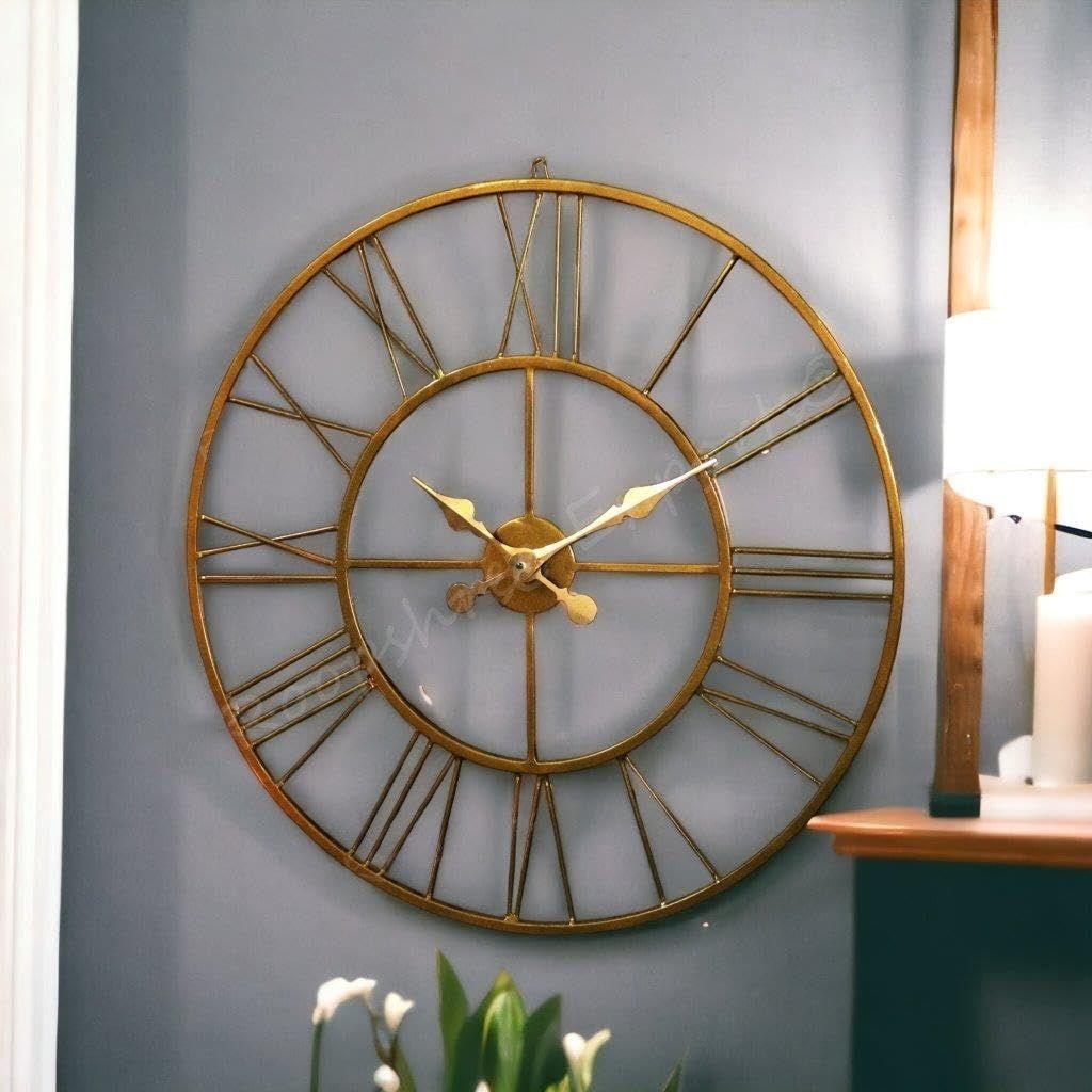 Clock Gold Large Wall Clock/One Year Warranty / 9061-24, Iron, ?5W x 60H centimeters, Analog