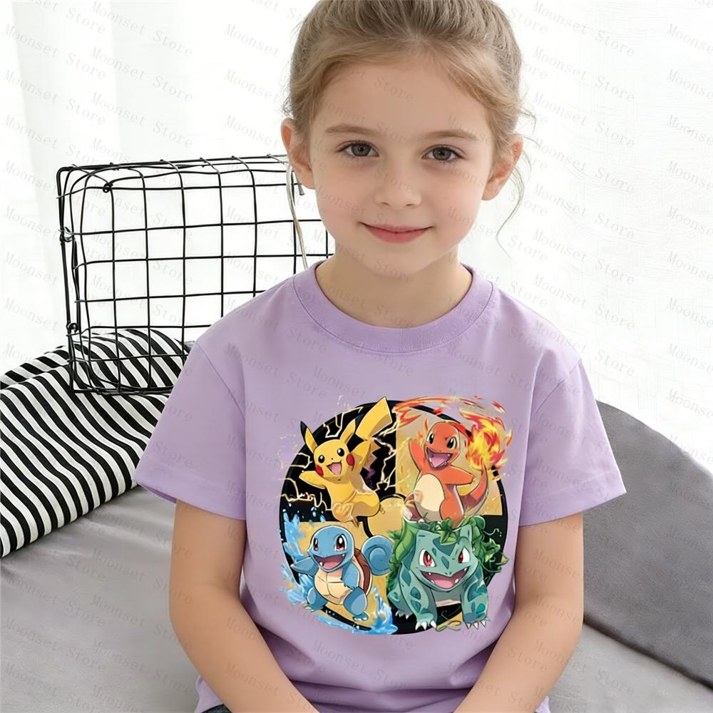 2026 Kinder Pokemon T-Shirt Pikachu Glumanda Herrenhemden Damen-T-Shirts T-Shirt Jungen Mädchen Sommer Kurzarm Erwachsene Freizeit-Oberteile