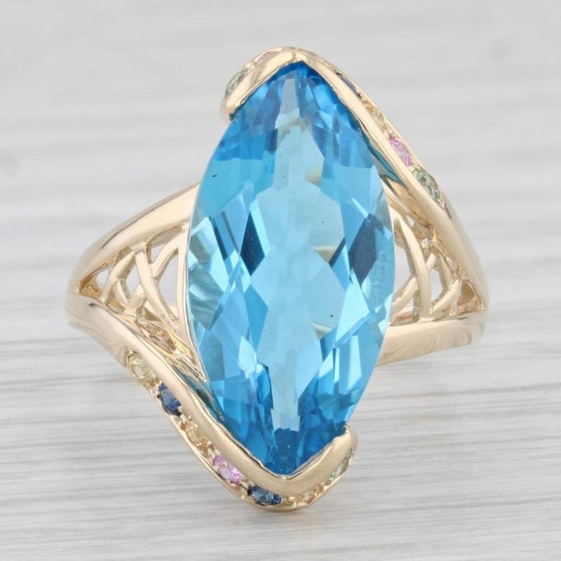 Dazzling Gold Color Inlaid Blue CZ Women's Ring Hollow Daily Wear Party Jewelry