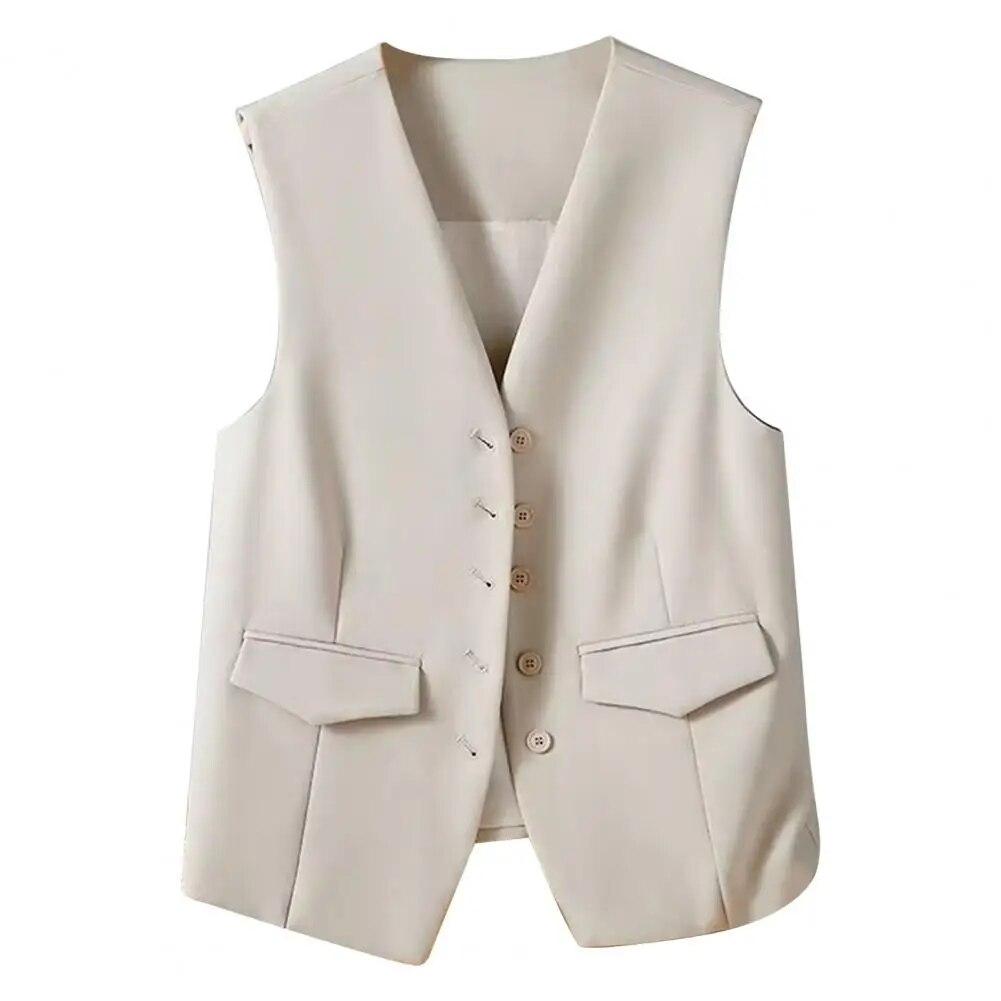 Damen-Anzugweste, elegante Damen-Businessweste mit V-Ausschnitt, ärmellose Weste für Büro, Pendler, einfarbig, einreihig
