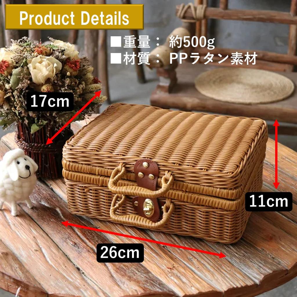 NOELAMOUR Picnic Basket with Stylish Wooden Picnic Lunch Fabric 26x17cm Lid, Basket, Upholstered,