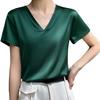 Women Summer Top V-neck Solid Color Soft Comfortable Short Sleeves Daily Wear Pullover OL Commute Satin Women T-shirt Female Clothes