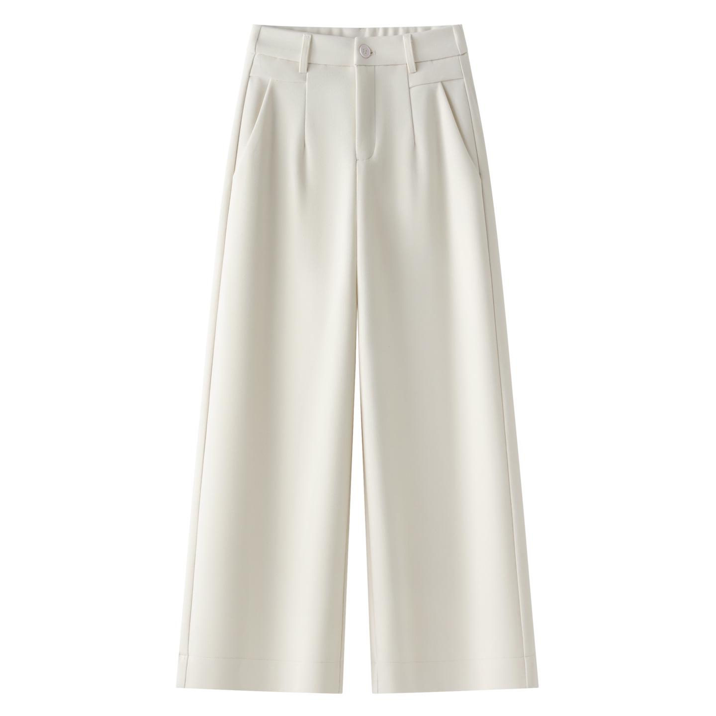 

Women s Coffee Wool Wide-Leg Pants: Elegant, High-Waisted Winter Style, Thickened for Warmth 2XL білий
