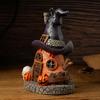 Halloween Witch Hat House Decoration with LED Lights, Pumpkin & Skull Figurines, Haunted Tree, Spooky Tabletop Holiday Ornament
