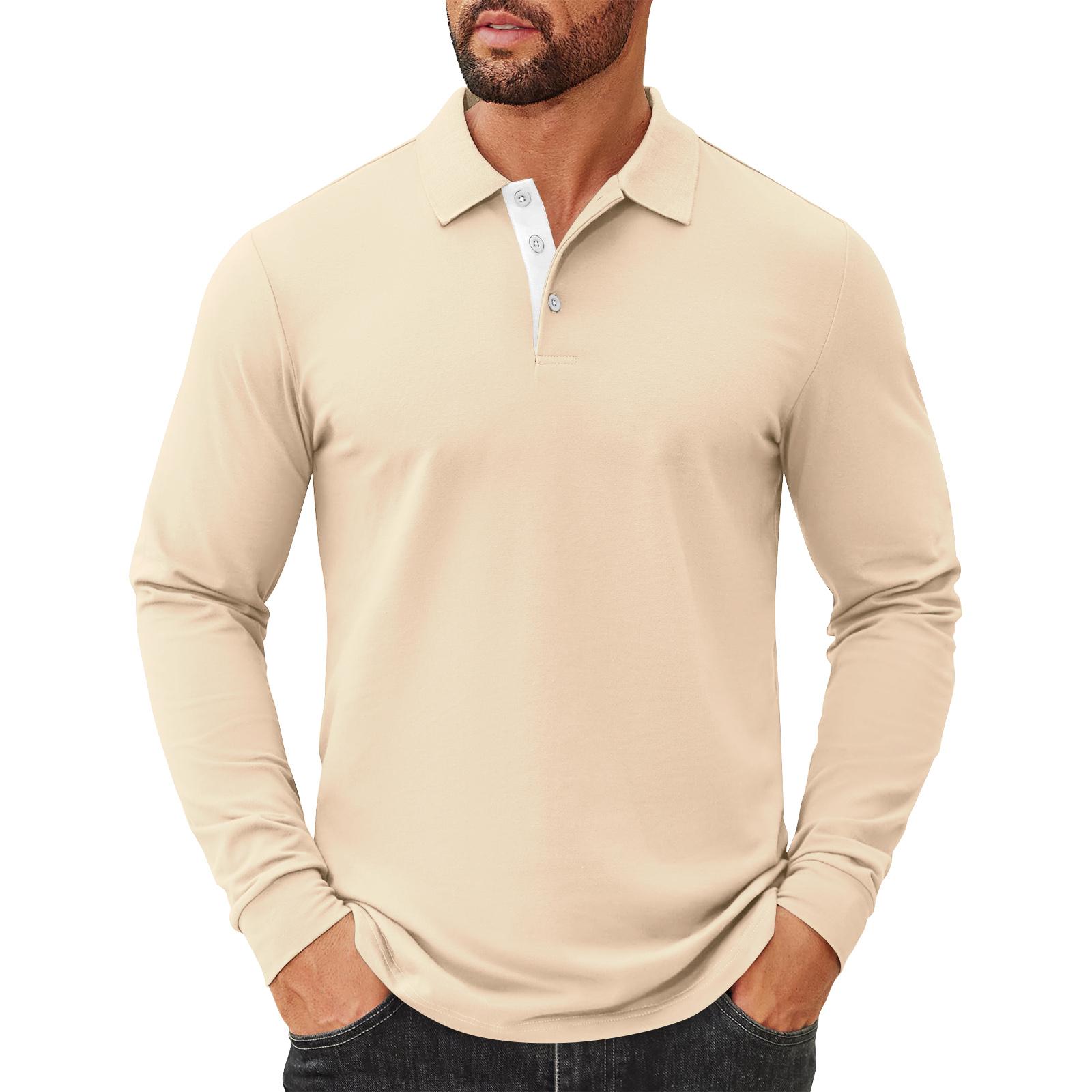 

Мужской однотонный топ с лацканами на пуговицах и длинными рукавами, мужской повседневный модный топ с длинными рукавами XXL бежевый