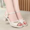 Soft Leather Mother Sandals Summer Shoes For Women's Mid-Heel One-Button Skirt Versatile Fashion Women's Shoes Comfortable