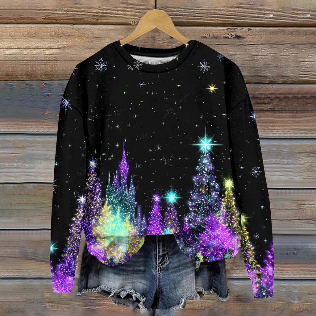 Women's Christmas Printed Casual Fashion Long Sleeve Round Neck Pullover Top