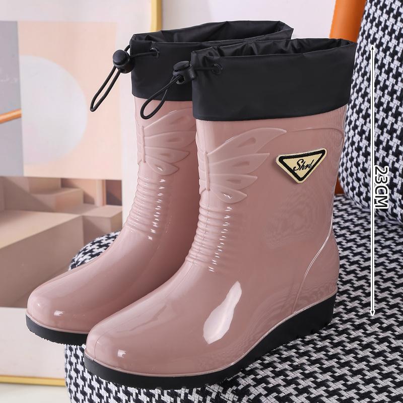 Medium Tube Rain Shoes Women's Water Skiing Shoes Water Glue Shoes Fashion Rain Boots Wear Winter Warm Women's Water Boots Overshoes
