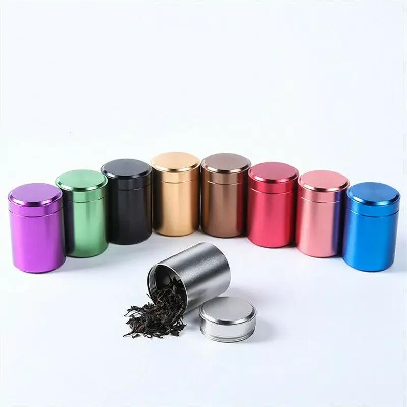 Mini Tea Can Metal Box Aluminum Alloy Portable Sealed Jar Travel Moisture-proof Solid Color Nut Candy Food Storage Container