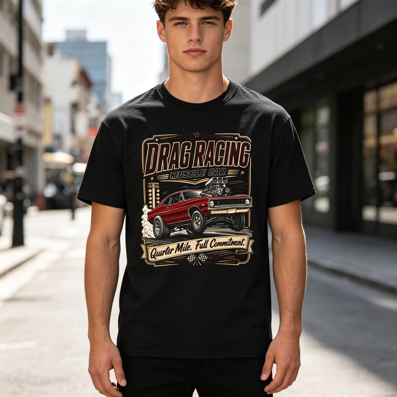 Drag Racing Muscle Car Vintage TShirt Quarter Mile Tee Race Fans Gift Vintage Quarter Mile Graphic Print Soft Cotton Crew Neck