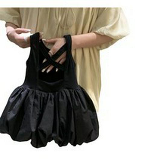 Korean Girls Sleeveless Backless Black Dress - Flower Bud Style Puffy Dress for Children