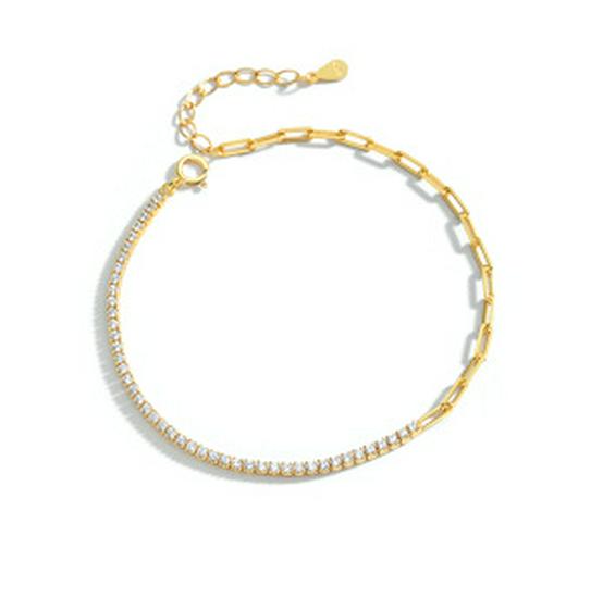 European Minimalist S925 Silver Cubic Zirconia Bracelet - Unisex, Stackable, High-End Jewelry