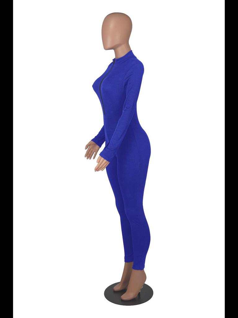 2022 Autumn European and American Pit Stripe Zipper Sports Jumpsuit