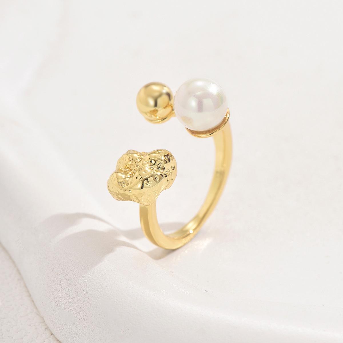 

Геометрическое модное женское инкрустированное жемчужное кольцо сгибается Премиум-дизайном Открытое кольцо на указательный палец