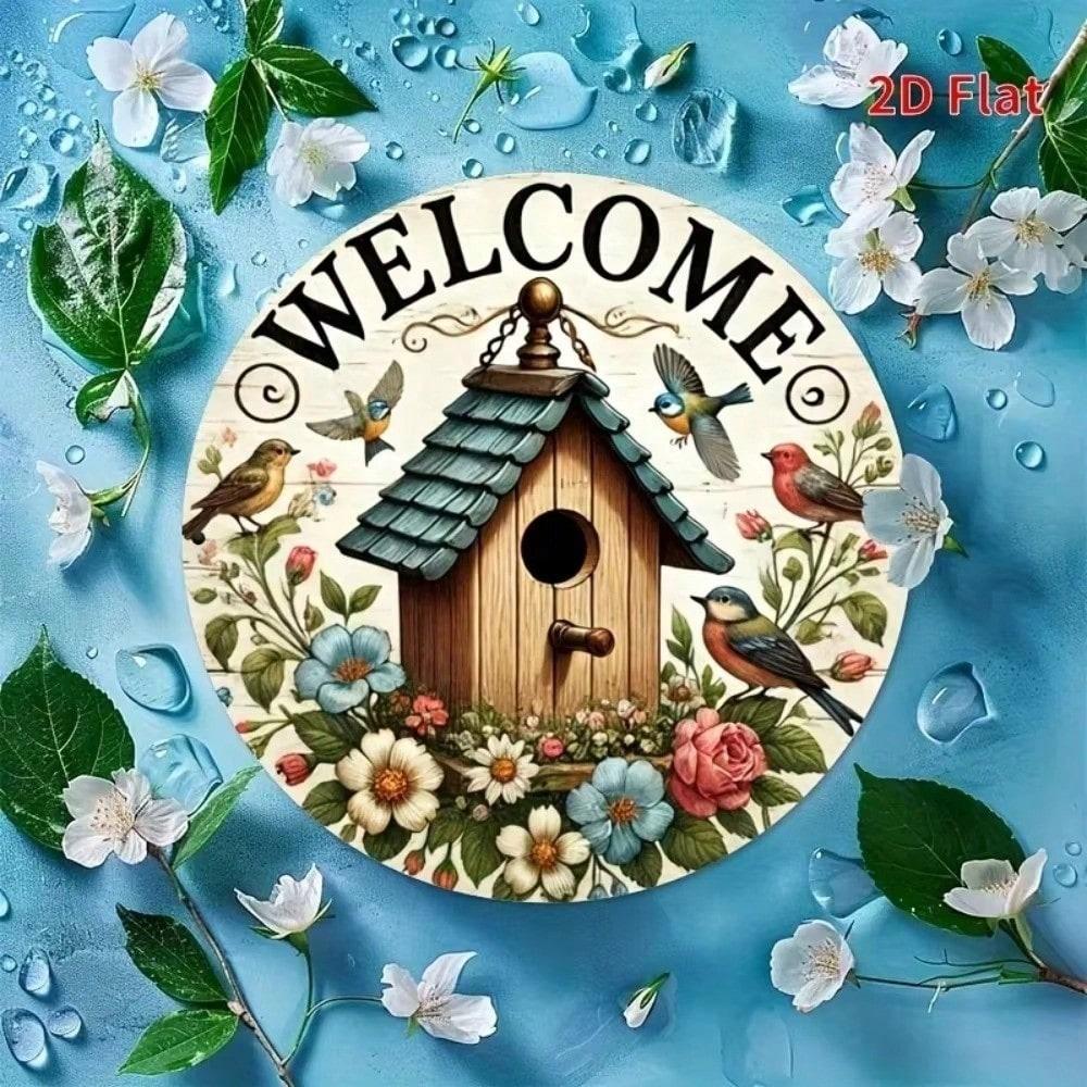 2D Metal Wreath Sign, Round Wall Art Decor for Home, Living Room, Bathroom, Halloween Gift