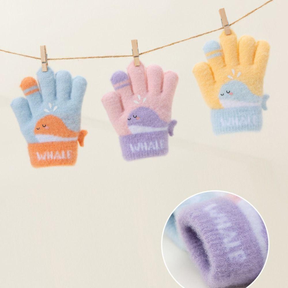 3-6 Years Old Winter Knitted Gloves Cute Whale Kids Gloves Cartoon Five-finger Gloves  Winter