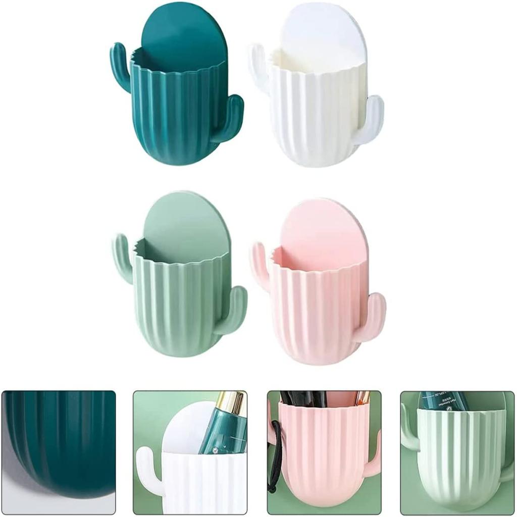 Suport pentru periuță de dinți montat pe perete Cactus Organizator pentru periuță de dinți electrică cu carlig, fără perforare, raft pentru depozitare pastă de dinți