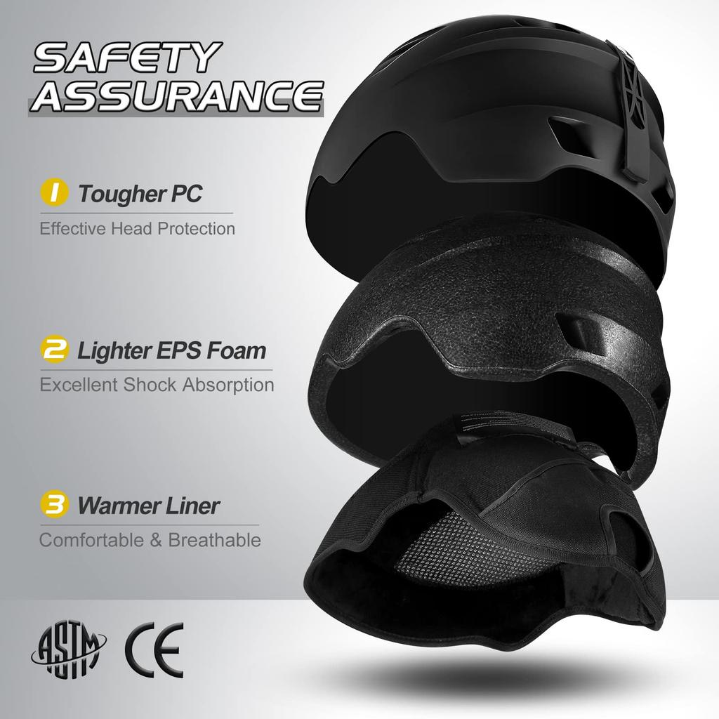 Odoland Ski Helmet Set with Snowboard Dial Size Glasses Double Spherical Impact UV and Size M Goggles, Helmet, Adjustment, Compatible, Lens,