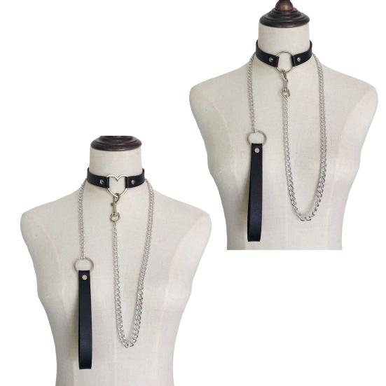 Yousheng Ženy Umělý kožený límec Vodítko Řetízek Dekor Nastavitelný erotický milenec náhrdelník Cosplay Nightclub Party Choker Individuální šperky na krk