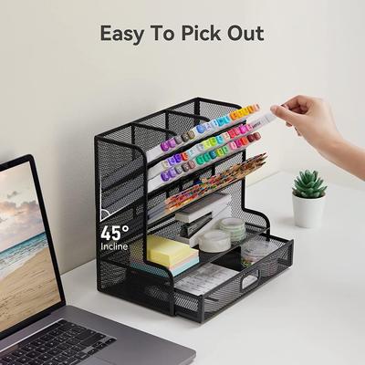 Mesh Pen Storage Box Desktop Multifunctional Pen Holder Stationery Accessories Art Desk Storage Box with Drawer Office