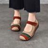 Johnature Retro Round Toe Genuine Leather Women's Shoes Cowhide Soft Sole Mixed Colors Wedge Heel Shoes