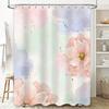 Watercolor Floral Bath Shower Curtain Pink White Green Pastel Decorative Hanging Waterproof Bathroom Decoration with Rings (L)