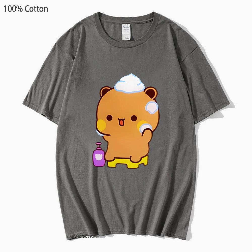 Mochi Panda and Brownie Bear Enjoying The Bath Shirt Cute Dudu and Bubu Couple T-Shirts Summer Clothes for Men Women