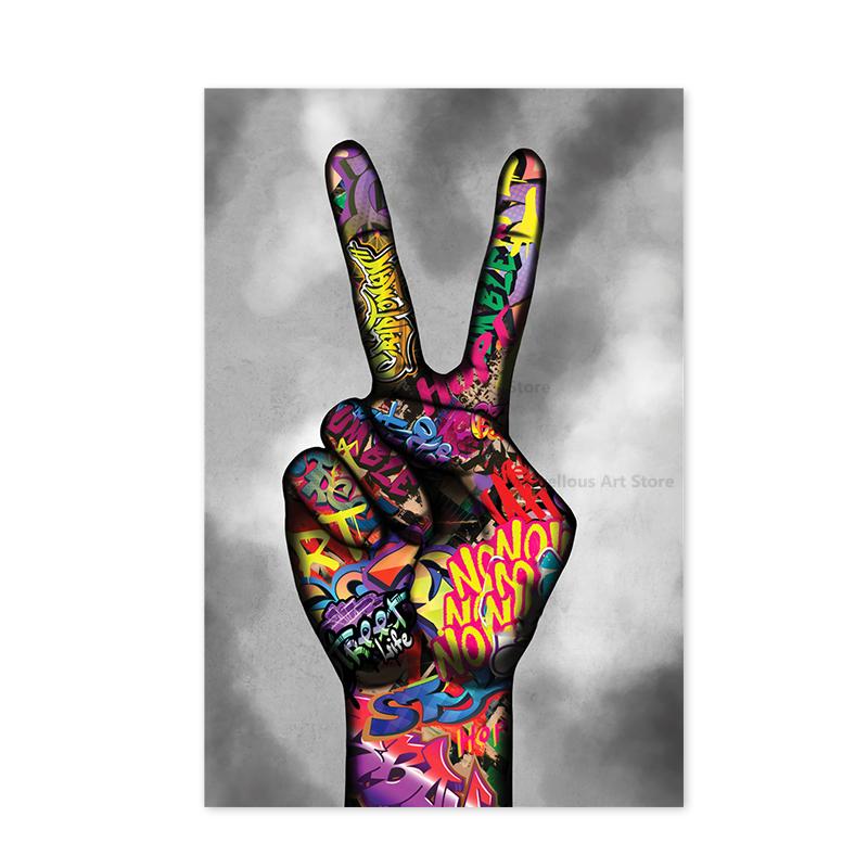 

Абстрактное искусство граффити в стиле поп-арт, держась за руки, победа, картина маслом на холсте, настенное искусство, постеры, принты для гостиной, домашний декор, Cuadros 21x30cm No Framed