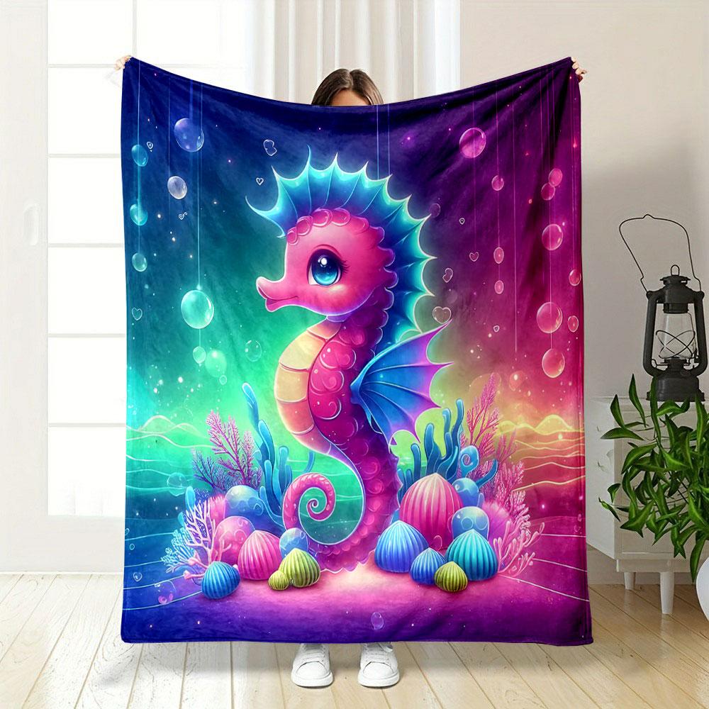 Neon Fantasy Seahorse Blanket Print Blanket Soft and Cozy Perfect for the Living Room Bed Sofa or a Nap,gift