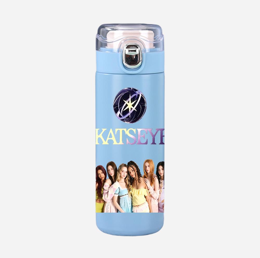 400Ml Water Bottle Anime Cartoon KATSEYE Printed Thermos Cup Portable Stainless Steel Outdoor Sports Water Cup Children Kid Gift